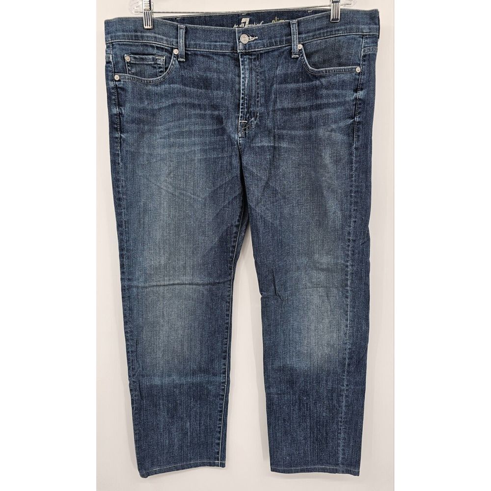 7 For all Mankind Jeans Mens 40x28 Blue Medium‎ Wash Denim Slimmy Slim Fit - Picture 2 of 8